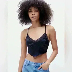 Kendall &‎ Kylie Satin Handkerchief Cami Top With Lace Up Back Black Size S